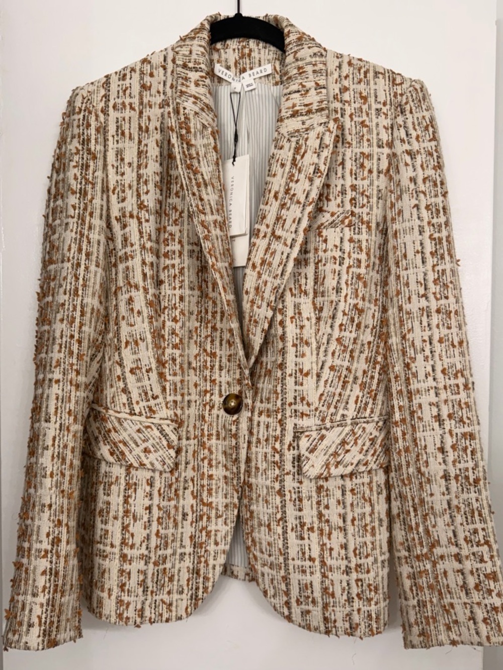 Veronica Beard Cutaway Dickey Tweed Jacket Ivory Size 6
